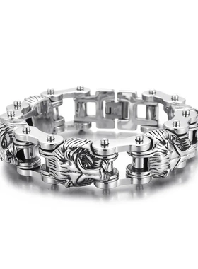 卡轮新款个性动物系列饰品 欧美夸张霸气狮子头钛钢男款机车手链