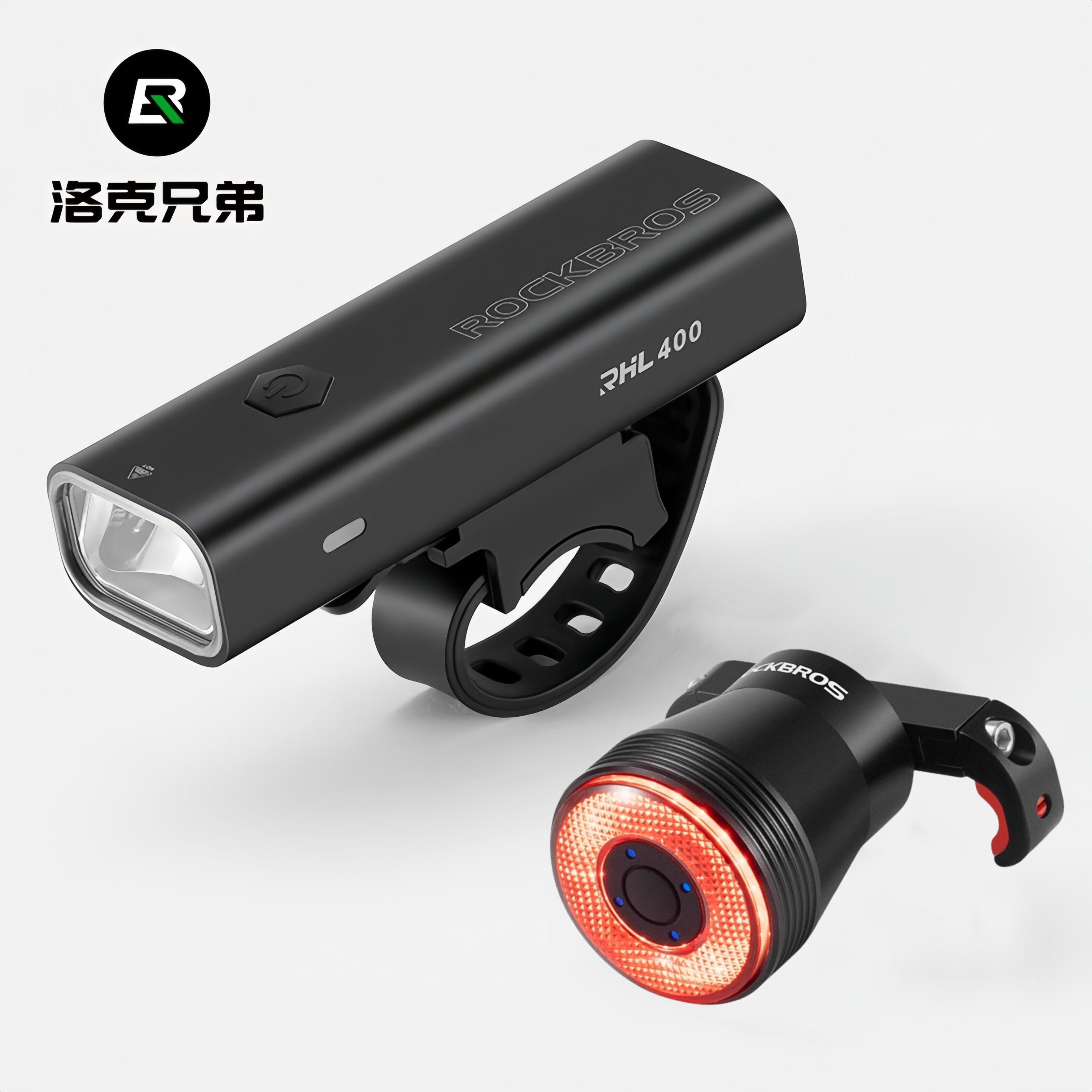 洛克兄弟自行车灯前灯套装公路车山地车夜骑防雨刹车尾灯骑行装备