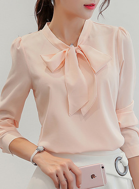 彩黛妃2024春夏季新款韩版女装百搭衬衣长袖打底白衬衫上衣雪纺衫