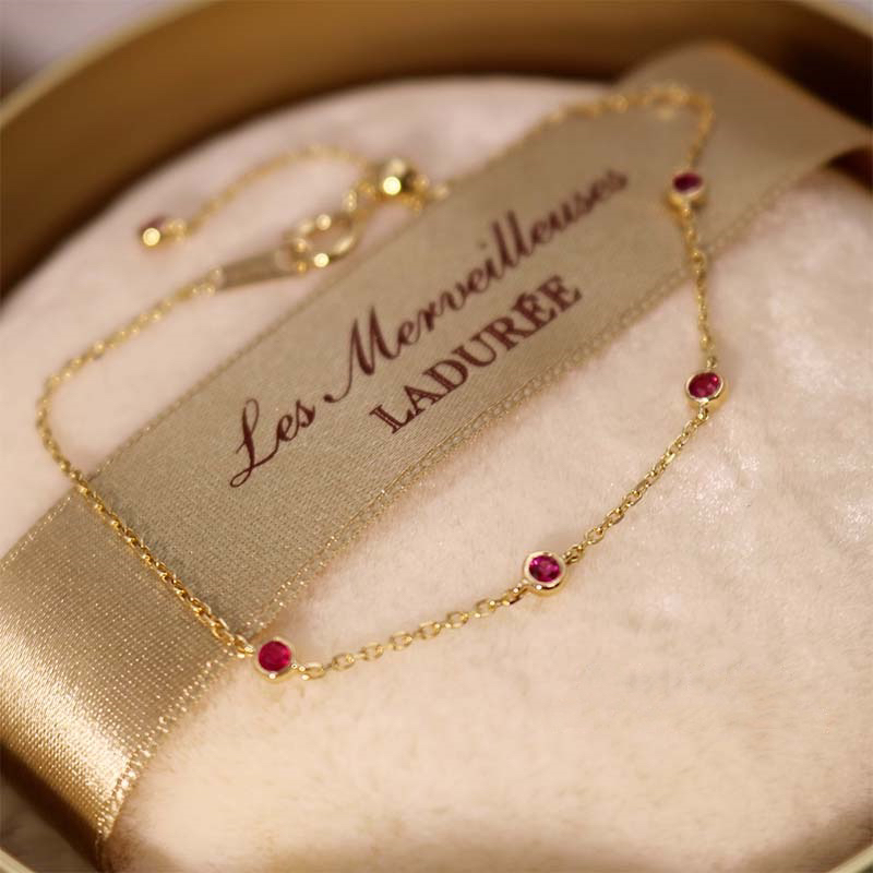 惊小鸿红颜~S925银镀14K金红宝石迷你纯银手链本命年小众轻奢精致