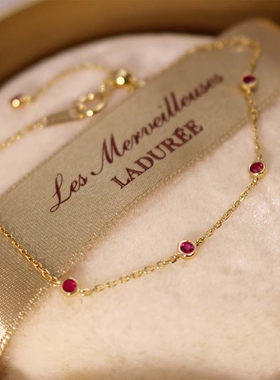 惊小鸿红颜~S925银镀14K金红宝石迷你纯银手链本命年小众轻奢精致