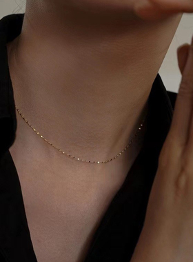 惊小鸿波光粼粼～S925纯银镀14k金素链项链冷淡风日常叠戴锁骨链