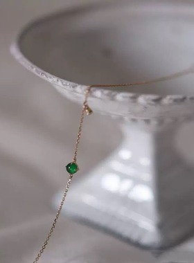 惊小鸿S925纯银镀14K金祖母绿细手链女 蛋面镶嵌新中式叠戴手饰