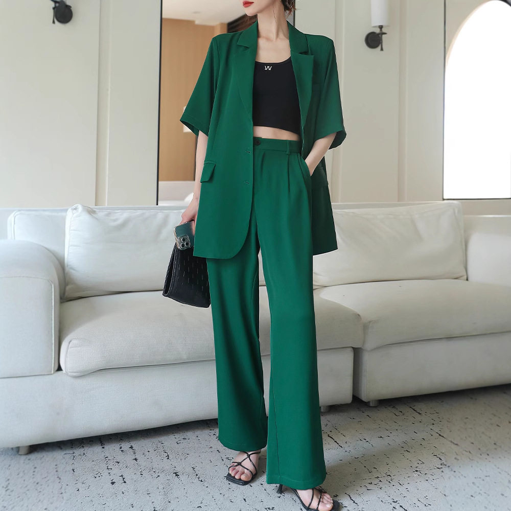 2024夏季大码女装薄款短袖西装套装女胖mm宽松阔腿裤两件套AA006