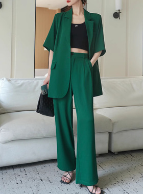 2024夏季大码女装薄款短袖西装套装女胖mm宽松阔腿裤两件套AA006