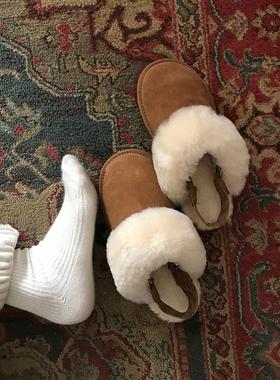 库存尾huo，真皮雪地拖鞋。