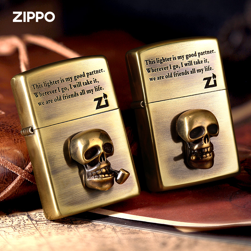 Zippo打火机官方正版煤油防风zppo之宝 烟斗骷髅 贴章男士送礼