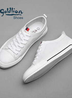 金利来男鞋2025四季款小白鞋男系带韩版透气休闲板鞋白色男潮鞋男