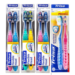 瑞士原装进口牙刷成人6支家庭装灵动+Trisa牙刷组合软毛洁齿去渍