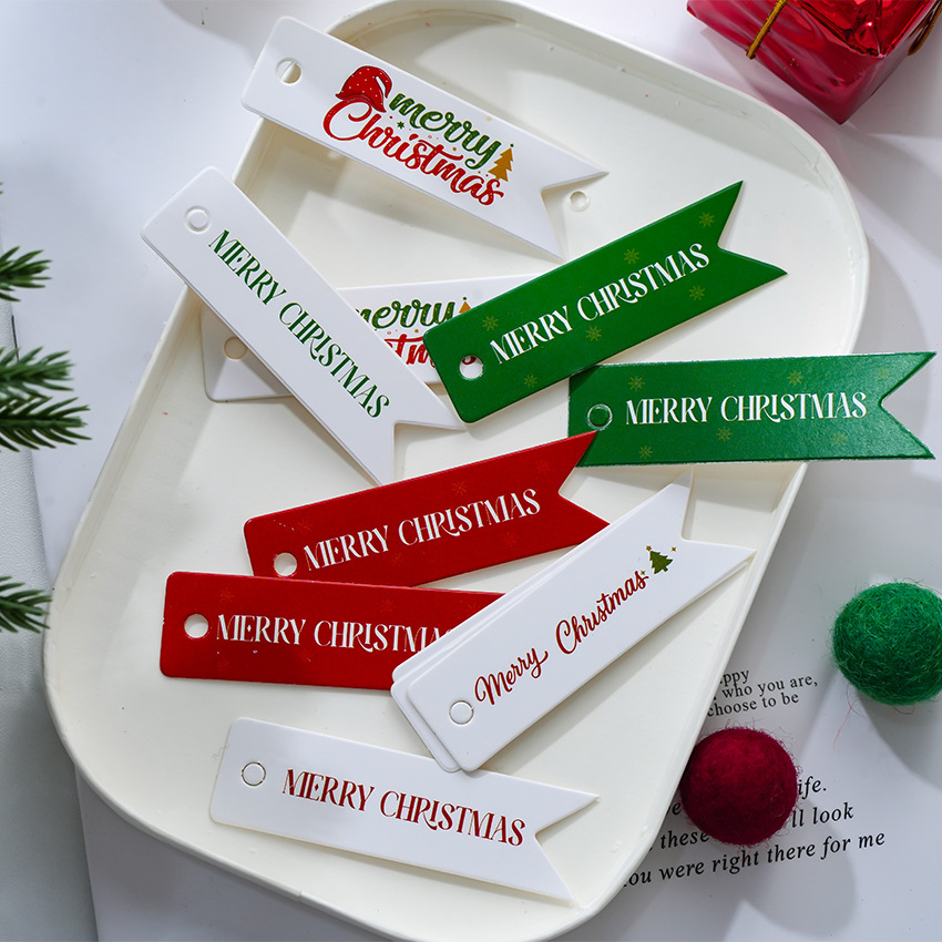 100枚圣诞节吊牌简约字母merry christmas烘焙礼物包装吊卡小卡片