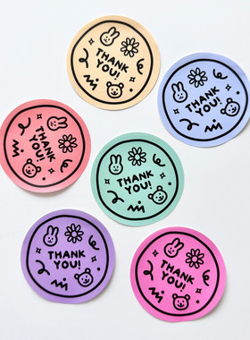 120枚感谢贴纸卡通莫兰迪色thank you小熊不干胶封口贴包装盒粘纸