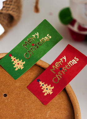 圣诞节烘焙包装贴纸100贴圣诞树红绿色饼干袋封口贴礼物装饰贴纸