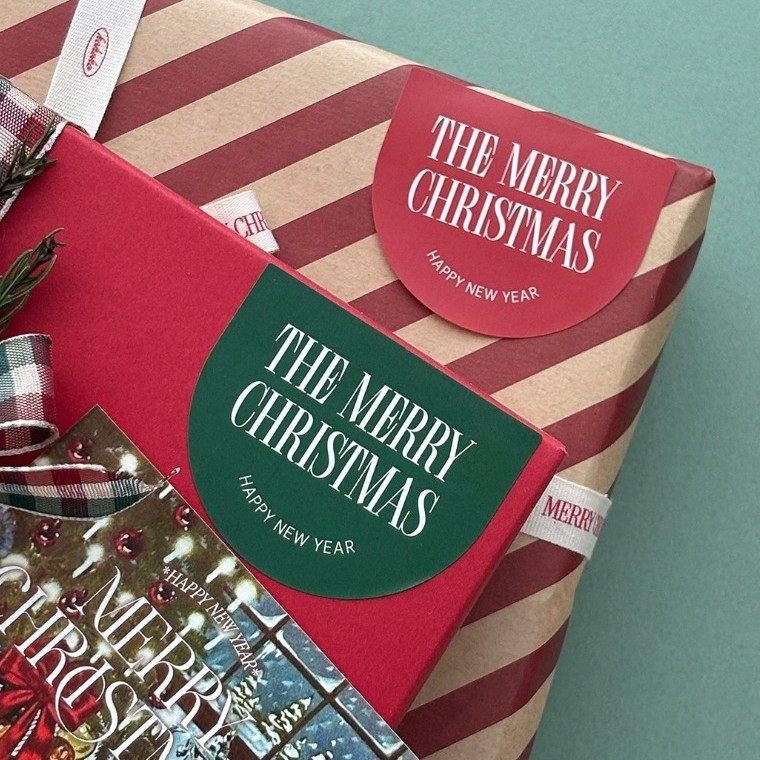 圣诞节封口贴红绿色merry christmas手账礼物包装烘焙装饰贴纸