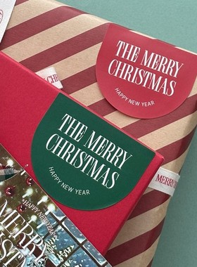 圣诞节封口贴红绿色merry christmas手账礼物包装烘焙装饰贴纸