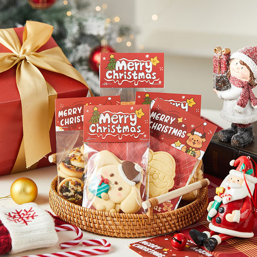 圣诞节卡头曲奇饼干包装袋糖果页眉对折卡片糖霜烘焙点心打包袋子