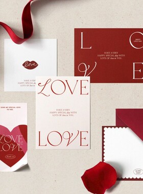 60片情人节表白小卡片love红色字母方形装饰贺卡鲜花礼物包装卡片
