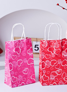 情人节礼物包装袋红色粉色爱心玫瑰纸袋手提袋七夕节伴手礼品袋子