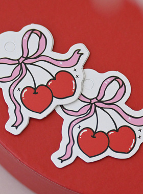 红色情人节吊牌100片爱心樱桃飘带礼物包装装饰小卡片烘焙挂牌