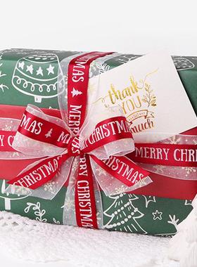 圣诞节彩带merry christmas织带蝴蝶结diy红色礼品盒礼物包装丝带