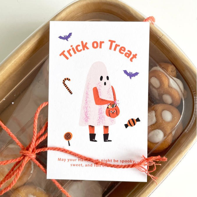 幽灵万圣节卡片Trick or Treat烘焙饼干礼盒吊牌糖果包装祝福小卡