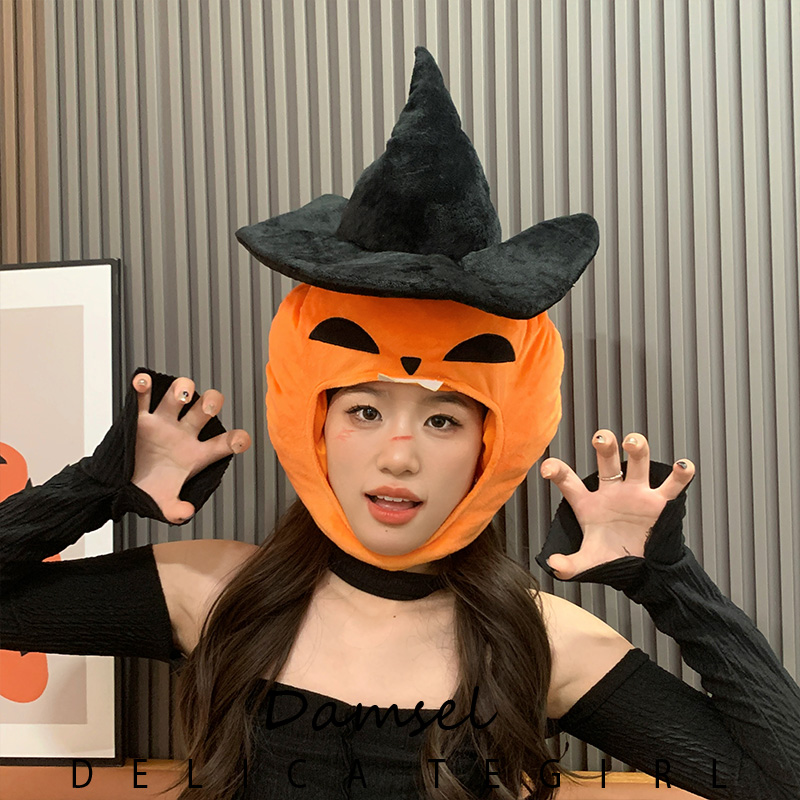 万圣节恶魔女巫师南瓜头套帽子