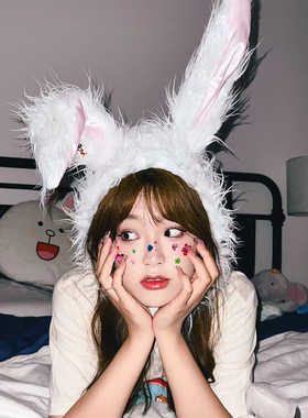 网红可爱兔子长耳朵帽子圣诞节头饰女林小宅同款兔年头套拍照道具