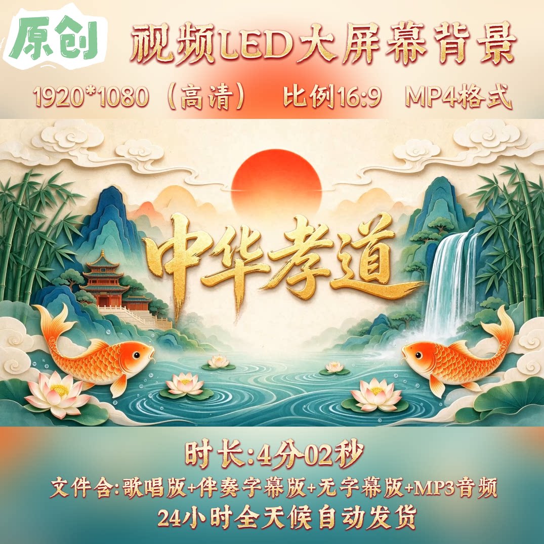 原创视频--中华孝道儿童少儿歌曲伴奏舞台led高清背景视频素材