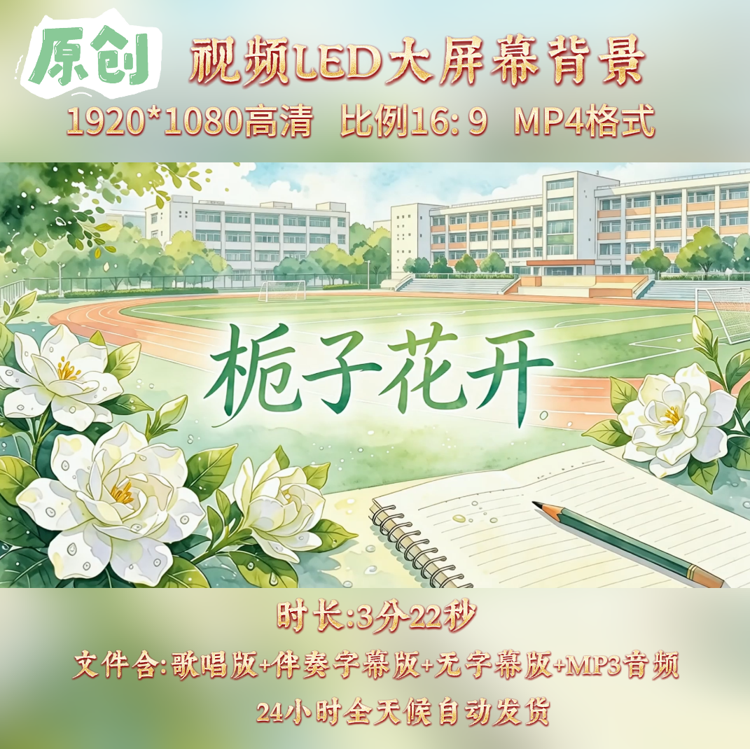 原创视频--栀子花开 杨烁童声版歌曲伴奏舞台表演led高清背景视频
