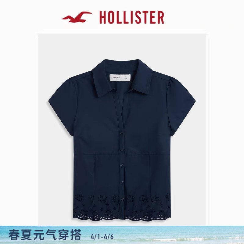 Hollister甜美淑女风收腰系带修身短袖衬衫26春夏女装340-6061