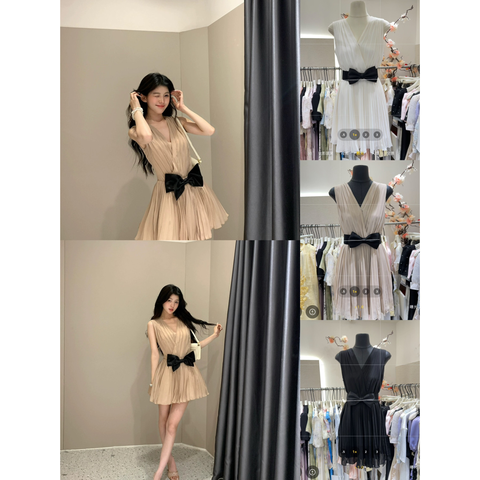 怡熙-法式名媛千金淑女气质收腰压褶无袖雪纺中款连衣裙(配腰9858