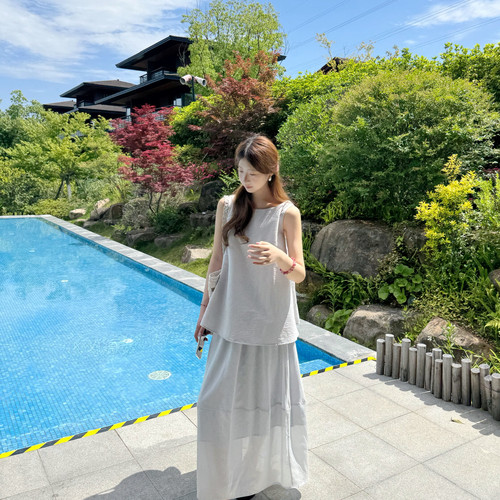 SANTA GROVE-75兰精莱赛尔15亚麻全松紧花苞宽松简韩百S265208-2