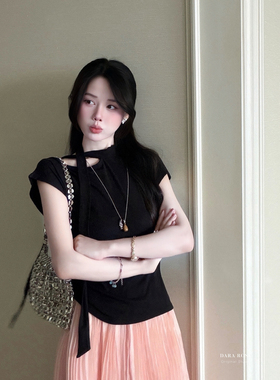 DARA ROSE-小心机飘带坎肩百搭纯色小众上衣小衫F5273