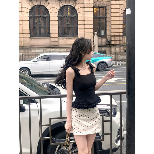 怡熙-26夏上新法式气质显瘦小衫+波点印花含安全裤半身裙两19025