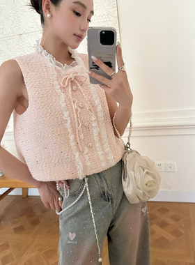 AIALA LUMENA-夏上新小香风花边系带马甲S20770