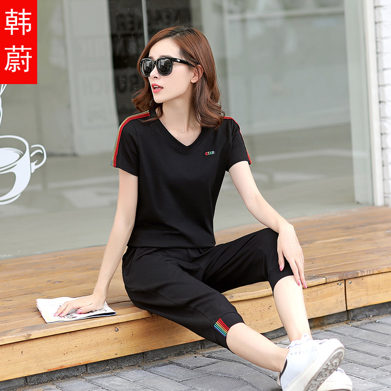 Casual suit 2019 new pattern Korean Edition Show thin Add fertilizer XL Women's wear fashion Two piece set mm Short sleevedin the Women's clothing/Boutique , Large size women  category - from Buy2taobao.com to provide professional Taobao agent buy service