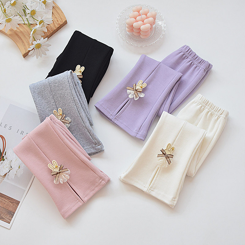 女童喇叭裤春秋季纯棉新款春装小女孩弹力薄款打底裤子儿童微喇裤