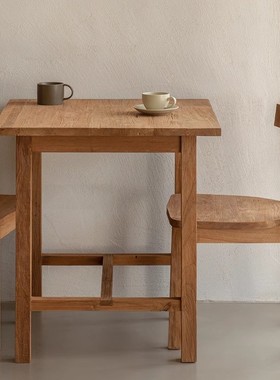 方形餐桌咖啡桌方桌实木复古侘寂风桌子咖啡厅酒桌中古日式餐桌