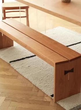 北欧实木蝴蝶榫卯长凳餐椅原木简约休息区设计师松木休息长条凳