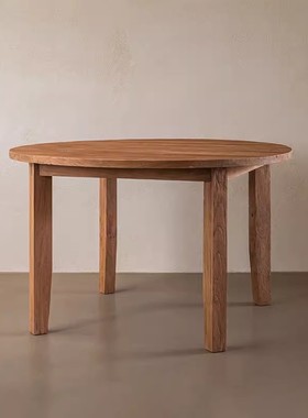 圆形餐桌咖啡桌实木复古侘寂风桌子咖啡厅酒桌中古日式餐桌