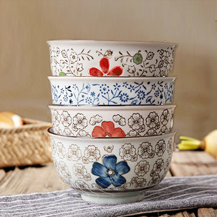 日式和风5英寸护边碗 米饭碗小汤碗创意陶瓷碗 釉下彩手绘 景德镇