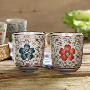 景德镇日式和风陶瓷杯子 螺纹水杯 釉下彩手绘马克杯 水杯 随手杯