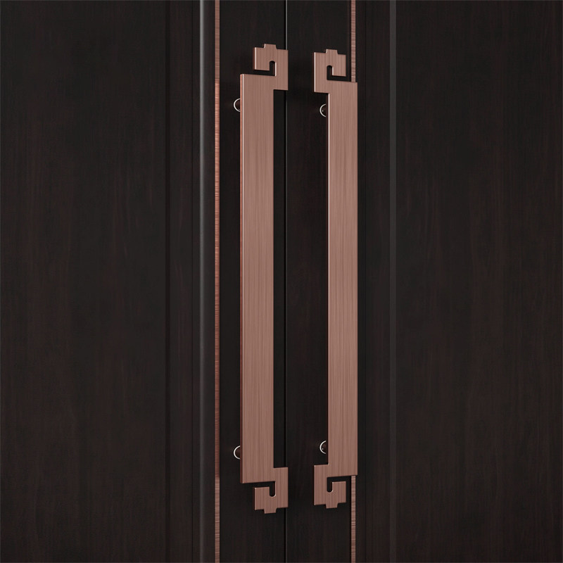 新中式传统logo定制铝板祥云玻璃门木门双单开门大门酒店金属拉手