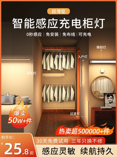 Светодиодное физиологичное индукционное интерьерное освещение для шкафа, самоклеющаяся светодиодная лента, магнитные туфли, лампа