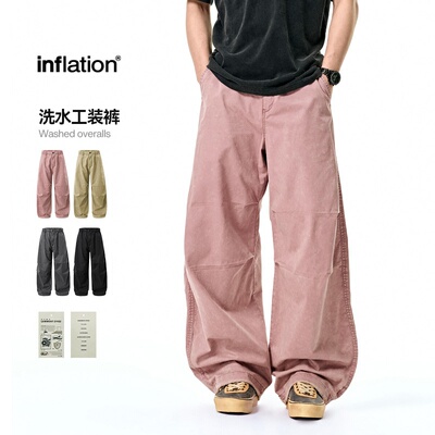inflation春夏新品弯刀裤男女潮牌直筒廓形街头洗水工装休闲裤