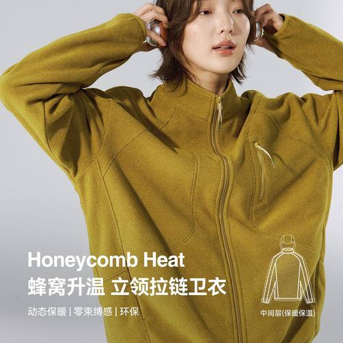 inflation 蜂窝升温立领拉链卫衣25冬季新品户外加绒运动夹克外套