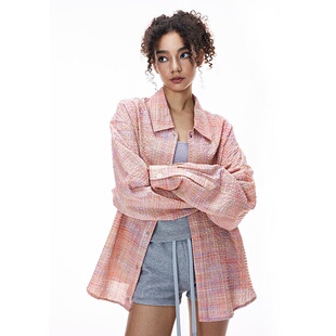 inflation重磅花纱格子衬衫春秋新品潮牌短款开衫泡泡纱长袖男女