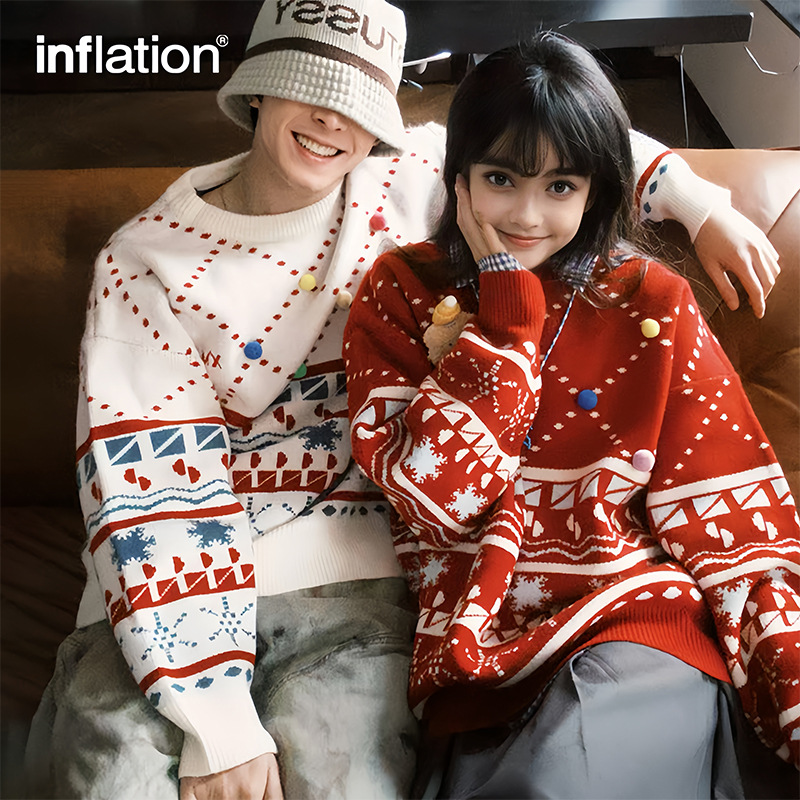 inflation 北极绒新年玩偶套头毛衣2024秋冬宽松休闲针织衫情侣装