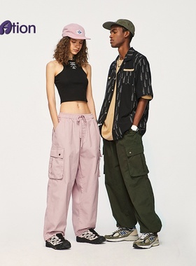 inflation 美式高街斜纹阔腿宽松大口袋百搭工装伞兵裤男女同款