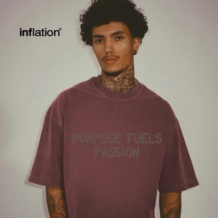 inflation美式街头重磅麻棉字母印花T恤春夏潮牌新品百搭短袖男