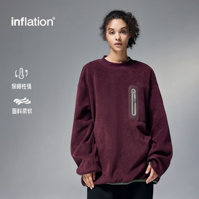 inflation美式高街325g摇粒绒压胶圆领卫衣秋冬保暖宽松休闲上衣